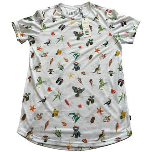 NWT Kenji White Crew Neck Christmas Novelty Print T-Shirt, Size M